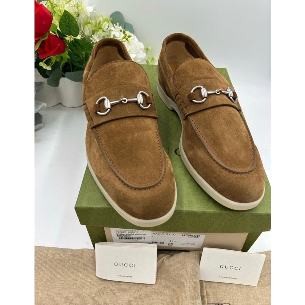 Men's Gucci tan suede horse bit loafers size 11.5 fits 12 US made in Italy